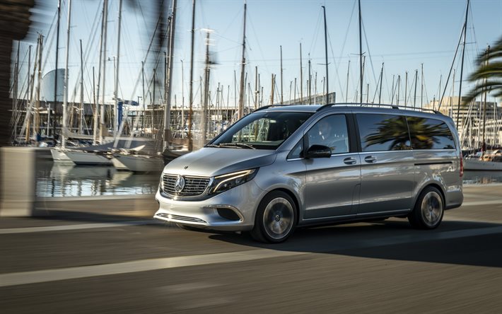 Mercedes-Benz Concept EQV, 2020, front view, exterior, minivan, new silver EQV, german cars, Mercedes