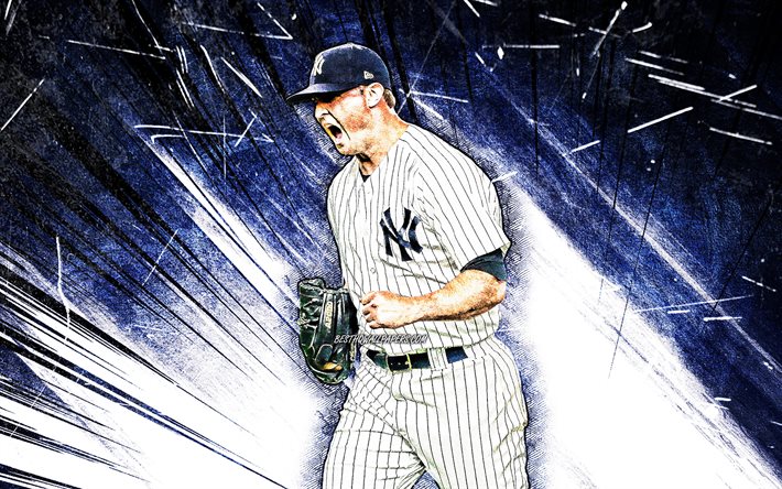 4k, Zach Britton, grunge de l&#39;art, de la MLB New York Yankees, lanceur de baseball, Zackary Subvention Britton, de la Ligue Majeure de Baseball, bleu abstarct rayons, Zach Britton Yankees de New York, Zach Britton 4K, NY Yankees