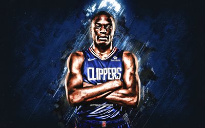 Mfiondu Kabengele, NBA, Los Angeles Clippers, blue stone background, Canadian Basketball Player, portrait, USA, basketball, Los Angeles Clippers players