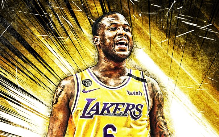 4k, Dion Waiters, grunge art, NBA, Los Angeles Lakers, basketball stars, Waiters, yellow abstract rays, basketball, LA Lakers, creative, Dion Waiters Lakers