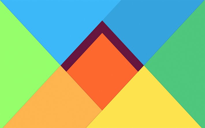 rhombuses, triangles, 4k, android, creative, lollipop, geometric shapes, material design, geometry, colorful backgrounds, abstract art