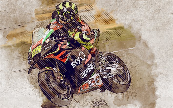 Andrea Iannone, grunge art, Aprilia Racing Team Gresini, creative art, maalattu Andrea Iannone, piirustus, MotoGP, Aprilia RS-GP, grunge-urheilu py&#246;r&#228;