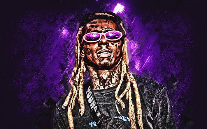 Lil Wayne, american rapper, portrait, purple stone background, Dwayne Michael Carter Jr