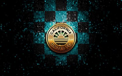 Kalifornien United FC, glitter logotyp, KVINNOR, bl&#229;-svart-rutig bakgrund, USA, amerikansk fotboll, Chattanooga, mosaik konst, Kalifornien United logotyp, fotboll, Amerika
