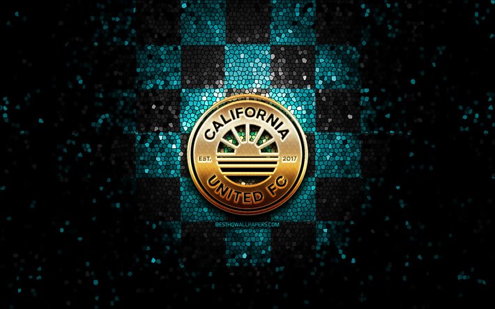 california united fc, glitter, logo, nisa, blau, schwarz, kariert, hintergrund, usa, amerikanischer fu&#223;ball-team, chattanooga, mosaik-kunst, california united-logo, soccer, football, amerika