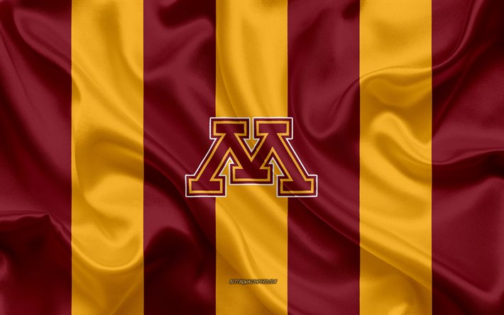 Minnesota Minnesota Altın Gophers, Amerikan futbol takımı, amblem, ipek bayrak, kırmızı-sarı ipek doku, NCAA, Minnesota Altın Gophers logo, Saint Paul, Minnesota, ABD, Amerikan Futbolu, &#220;niversite