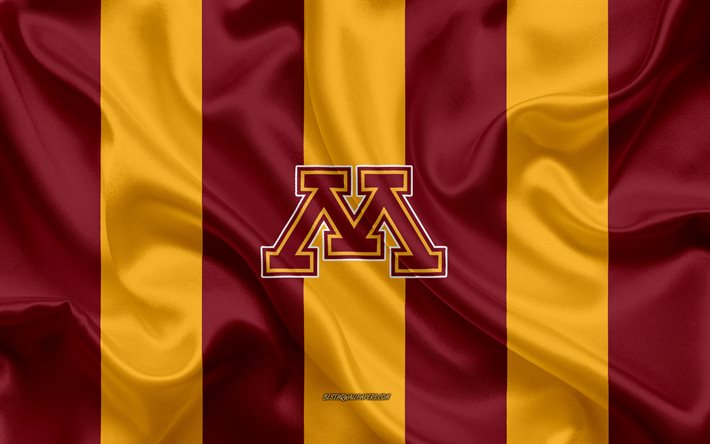 Minnesota Golden Gophers, Time de futebol americano, emblema, seda bandeira, vermelho-amarelo textura de seda, NCAA, Minnesota Golden Gophers logotipo, S&#227;o Paulo, Minnesota, EUA, Futebol americano, Universidade de Minnesota