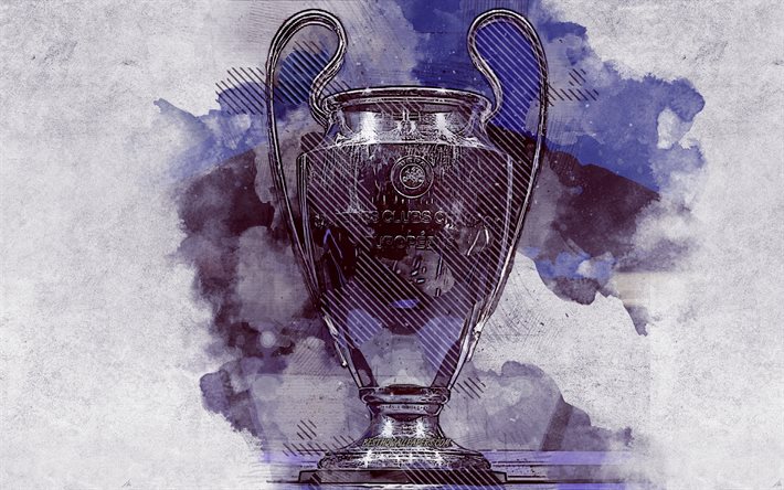 Champions League Cup, grunge art, sports trophy, creative art, football, Europe, soccer tournament, European Champion Clubs Cup, UEFA Champions League