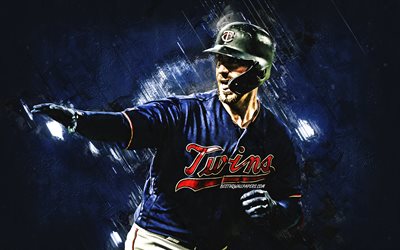 Mitch Garver, Minnesota Twins, retrato, MLB, jogador de beisebol americano, a pedra azul de fundo, beisebol, Major League Baseball