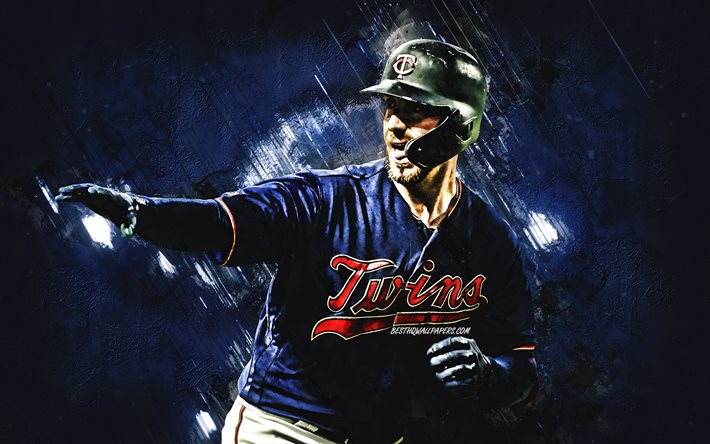 Mitch Garver, Minnesota Twins, portrait, MLB, american baseball player, blue stone background, baseball, Major League Baseball