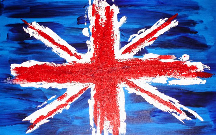 Desenhado De Jack De Uni&#227;o, 4k, Bandeira do Reino unido, grunge arte, Europa, s&#237;mbolos nacionais, Bandeira do Reino Unido, Jack De Uni&#227;o, Reino unido tecido bandeira, Bandeira do reino UNIDO, Uni&#227;o Jack bandeira, Reino Unido
