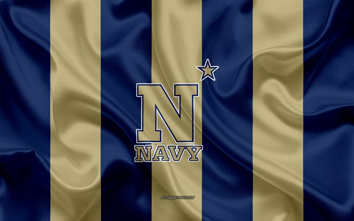 Marinha Midshipmen, Time de futebol americano, emblema, seda bandeira, azul-ouro textura de seda, NCAA, Marinha Midshipmen logotipo, Annapolis, Maryland, EUA, Futebol americano
