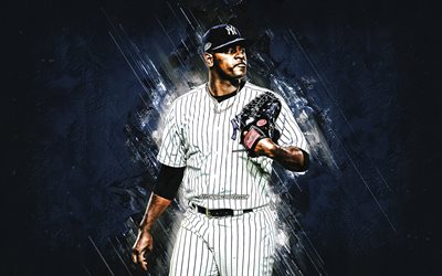 Luis Severino, New York Yankees, MLB, Dominican baseball player, portrait, blue stone background, baseball, Major League Baseball