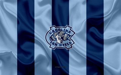 North Carolina Tar Heels, American football team, emblem, silk flag, blue silk texture, NCAA, North Carolina Tar Heels logo, Chapel Hill, North Carolina, USA, American football