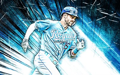 4k, Whit Merrifield, grunge arte, MLB, los Kansas City Royals, base, b&#233;isbol, David Whitley Merrifield, de la Liga Mayor de B&#233;isbol, azul abstracto rayos, Whit Merrifield de los Kansas City Royals, Whit Merrifield 4K