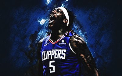 Montrezl Harrell, NBA, Los Angeles Clippers, blue stone background, American Basketball Player, portrait, USA, basketball, Los Angeles Clippers players