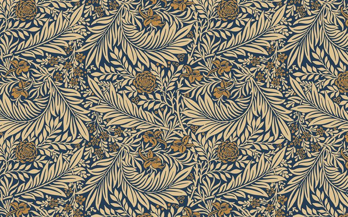 茶色のヴィンテージの背景, 4k, ヴィンテージ花のパターン, 茶色のダマスクパターン, 花のパターン, ヴィンテージの背景, 茶色のレトロな背景, 花柄ヴィンテージパターン