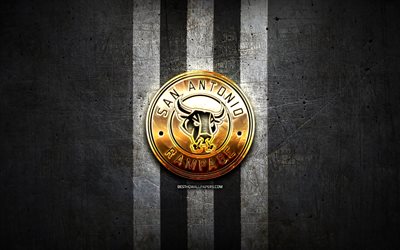 San Antonio Rampage, golden logo, AHL, black metal background, american hockey team, American Hockey League, San Antonio Rampage logo, hockey, USA