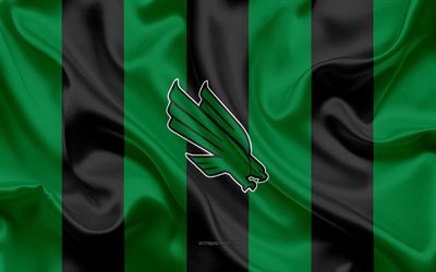 O Norte Do Texas Verde M&#233;dia, Time de futebol americano, emblema, seda bandeira, verde-preto de seda textura, NCAA, O norte do Texas Significa logotipo Verde, Denton, Texas, EUA, Futebol americano