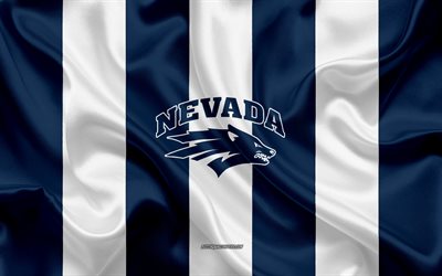 Nevada Wolf Pack, American football team, emblem, silk flag, blue white silk texture, NCAA, Nevada Wolf Pack logo, Reno, Nevada, USA, American football