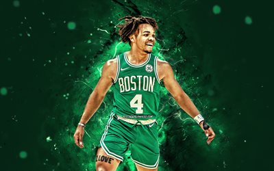 Carsen Edwards, 2020, 4k, Boston Celtics, NBA, basketbol, Carsen Cade Edwards, yeşil neon ışıkları, ABD, Carsen Edwards Boston Celtics, yaratıcı, Carsen Edwards 4K