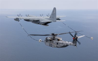 Sikorsky CH-53K King Stallion, United States Marine Corps, USMC, military heavy cargo helicopter, helicopter refueling in the air, US Air Force