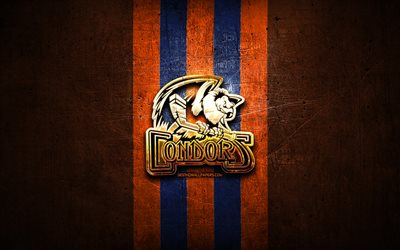 Bakersfield Condors, kultainen logo, AHL, oranssi metalli tausta, american hockey team, American Hockey League, Bakersfield Condors logo, j&#228;&#228;kiekko, USA