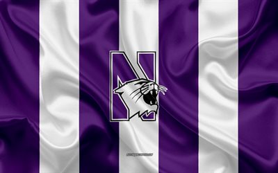 Northwestern Wildcats, equipo de f&#250;tbol Americano, el emblema, la bandera de seda, de color p&#250;rpura de seda blanca de textura, de la NCAA, Northwestern Wildcats logotipo, Evanston, Illinois, estados UNIDOS, el f&#250;tbol Americano