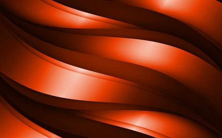 naranja 3D ondas, abstracto patrones de ondas, las ondas de antecedentes, 3D ondas, naranja ondulado de fondo, 3D ondas de texturas, texturas onduladas, de fondo, con olas de