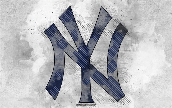 New York Yankees logo, grunge art, MLB, american baseball club, gray grunge background, creative art, New York Yankees, USA, Major League Baseball, baseball, NY Yankees