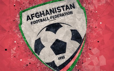 Afghanistan national football team, 4k, geometric art, new logo, red abstract background, Asian Football Confederation, Asia, new emblem, Afghanistan, football, AFC, grunge style, creative art