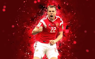 Artem Dzyuba, 4k, abstract art, Russia National Team, fan art, Dzyuba, soccer, footballers, neon lights, Russian football team