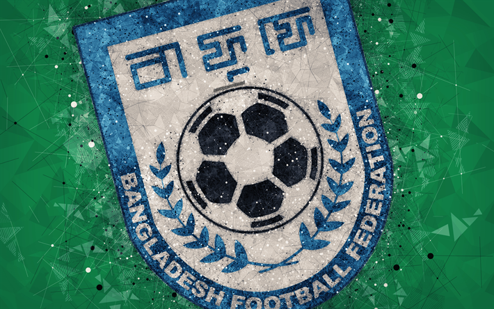 Bangladesh national football team, 4k, geometriska art, logotyp, gr&#246;n abstrakt bakgrund, Asian Football Confederation, Asien, emblem, Bangladesh, fotboll, AFC, grunge stil, kreativ konst