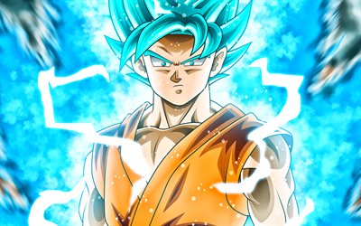 Blue Goku, lightning, Super Saiyan Blue, DBS, Super Saiyan God, Dragon Ball Super, manga, Dragon Ball, Son Goku