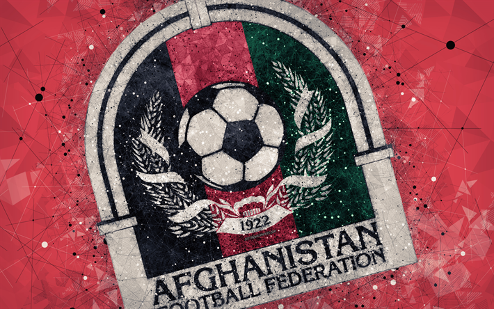 Afghanistan national football team, 4k, abstraction, mosaic, geometric art, logo, red abstract background, Asian Football Confederation, Asia, emblem, Afghanistan, football, AFC, grunge style, creative art