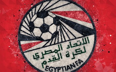 Egypt national football team, 4k, geometric art, logo, red abstract background, Africa, emblem, Egypt, football, grunge style, creative art