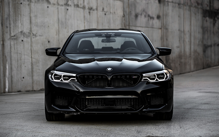 BMW M5, F90, 2018, front view, exterior, new black M5, German cars, BMW