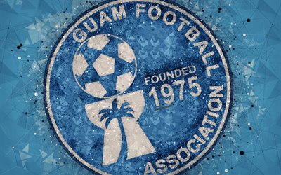 Guam national football team, 4k, geometric art, logo, blue abstract background, Asian Football Confederation, Asia, emblem, Guam, football, AFC, grunge style, creative art