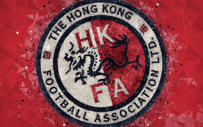 Hong Kong national football team, 4k, geometric art, logo, red abstract background, Asian Football Confederation, Asia, emblem, Hong Kong, football, AFC, grunge style, creative art