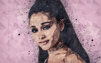 Ariana Grande, 4k, 美術, アメリカの歌手, 創造的肖像, 幾何学的な美術, 抽象化, 顔, 【クリエイティブ-アート