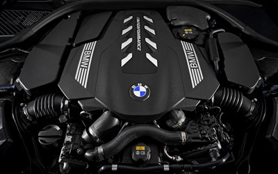 powerful car engine, V8, 530 horsepower, turbocharger, BMW M8 engine, 2018, 8-Series, M850i xDrive, BMW
