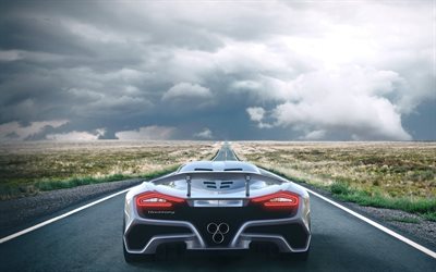 Hennessey Venom F5, 4k, back view, 2018 cars, hypercars, road, Hennessey