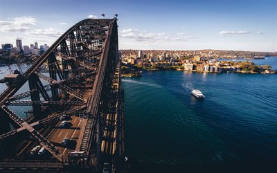 Sydney, A Ponte Do Porto De, paisagem urbana, ver&#227;o, ponte de ferro, Austr&#225;lia, Nova Gales Do Sul