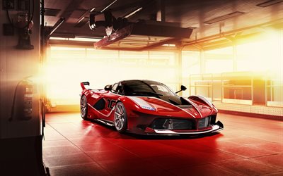Ferrari FXXK, 2018, red supercar, garage, front view, Scuderia Ferrari, Italia