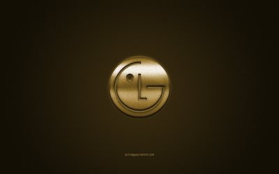 LG logo, golden shiny logo, LG metal emblem, golden carbon fiber texture, LG, brands, creative art, wallpaper for LG smartphones, LG Electronics