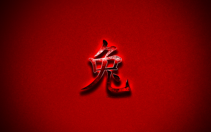 Lapin signe chinois du zodiaque chinois, horoscope chinois, signe Lapin, m&#233;tal hi&#233;roglyphe, Ann&#233;e du Lapin, rouge grunge fond, le Lapin de caract&#232;res Chinois, Lapin hi&#233;roglyphe