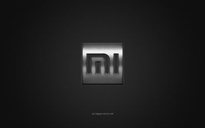 Xiaomi logo, gris brillant logo, Xiaomi embl&#232;me m&#233;tallique, fond d&#39;&#233;cran pour Xiaomi smartphones, gris en fibre de carbone texture, Xiaomi, marques, art cr&#233;atif