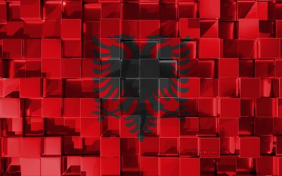 Flag of Albania, 4k, 3d flag, 3d cubes texture, Albania flag, 3d art, Albania, Europe, 3d texture