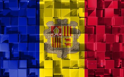 Flag of Andorra, 4k, 3d flag, 3d cubes texture, Andorra flag, 3d art, Andorra, Europe, 3d texture