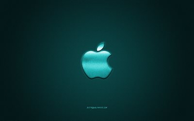 Logo Apple, bleu brillant logo Apple embl&#232;me m&#233;tallique, fond d&#39;&#233;cran pour Apple, bleu en fibre de carbone texture, Apple marques, art cr&#233;atif